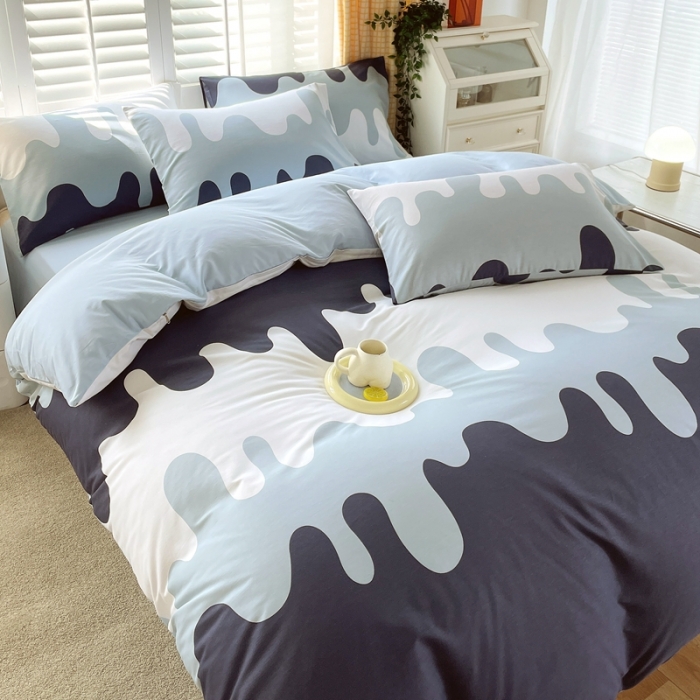 91家纺网 家纺一手货源 找家纺 金鑫汇 2022新款喷气全棉被套奶油-蓝