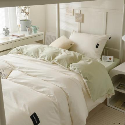 91家纺网 家纺一手货源 找家纺 佳汐蓝 2023新款无印风全棉学生三件套 白+豆绿