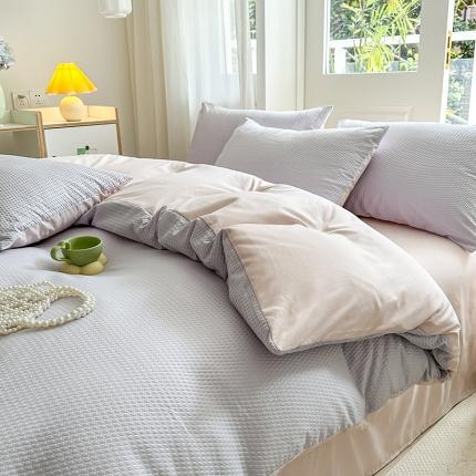 91家纺网 家纺一手货源 找家纺 （总）米粒家纺 2023新款AB版华夫格四件套