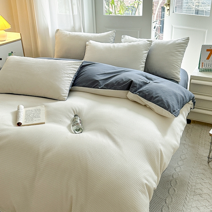 91家纺网 家纺一手货源 找家纺 （总）米粒家纺 2023新款AB版华夫格四件套