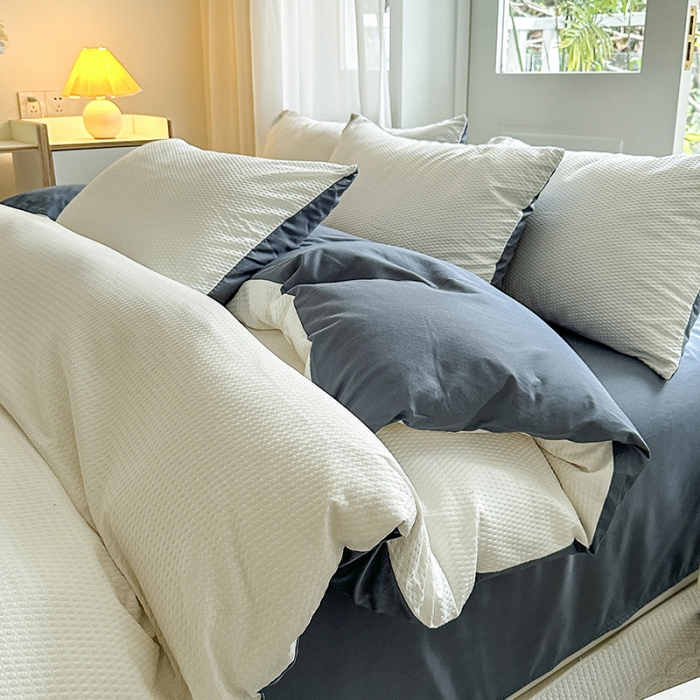 91家纺网 家纺一手货源 找家纺 （总）米粒家纺 2023新款AB版华夫格四件套