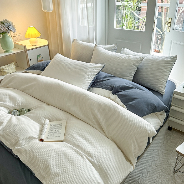 91家纺网 家纺一手货源 找家纺 （总）米粒家纺 2023新款AB版华夫格四件套