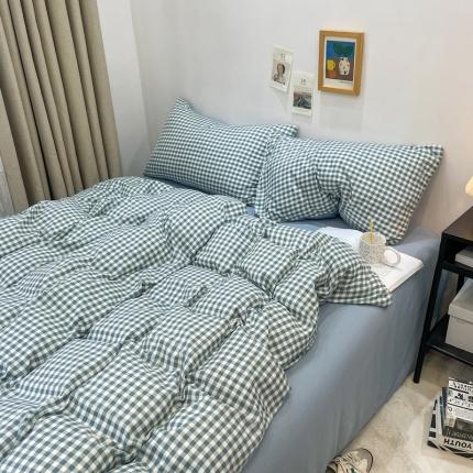 91家纺网 家纺一手货源 找家纺 （总）宏源 2023新款日系简约风格子水洗冰丝双层纱四件套