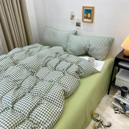 91家纺网 家纺一手货源 找家纺 （总）宏源 2023新款日系简约风格子水洗冰丝双层纱四件套