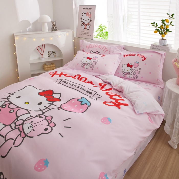 91家纺网 家纺一手货源 找家纺 蘭菲家纺 2023新款全棉大版卡通四件套 草莓派