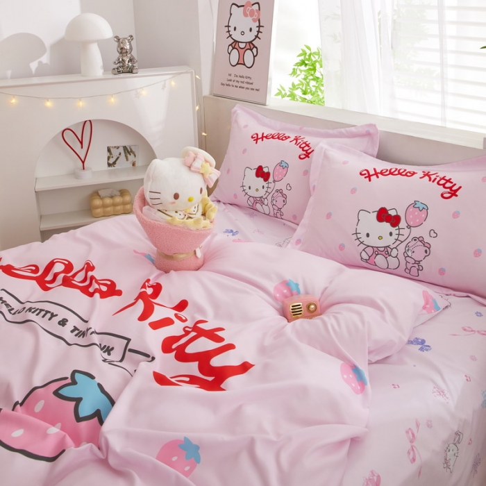 91家纺网 家纺一手货源 找家纺 蘭菲家纺 2023新款全棉大版卡通四件套 草莓派