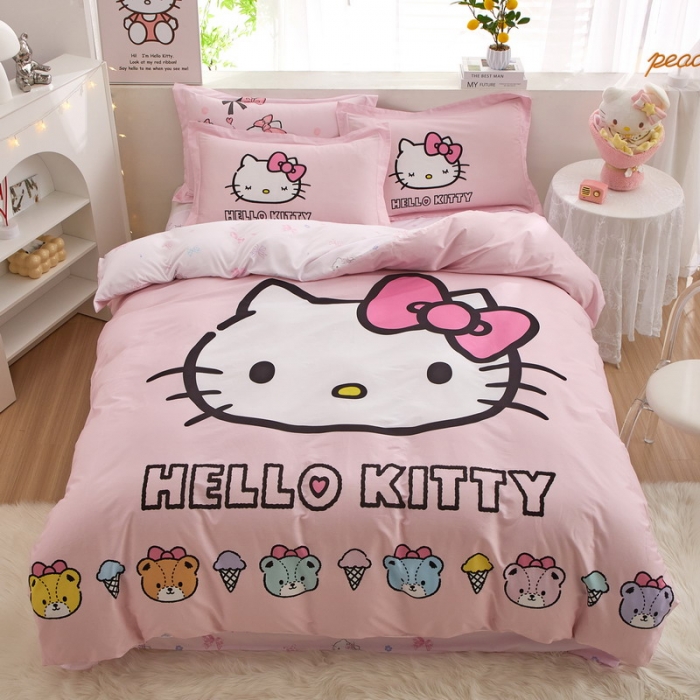 91家纺网 家纺一手货源 找家纺 蘭菲家纺 2023新款全棉大版卡通四件套 粉系