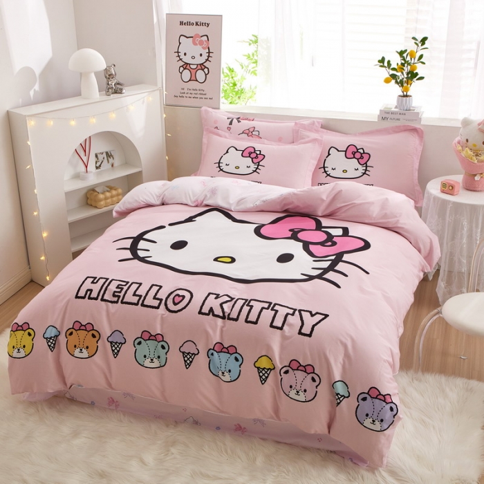 91家纺网 家纺一手货源 找家纺 蘭菲家纺 2023新款全棉大版卡通四件套 粉系