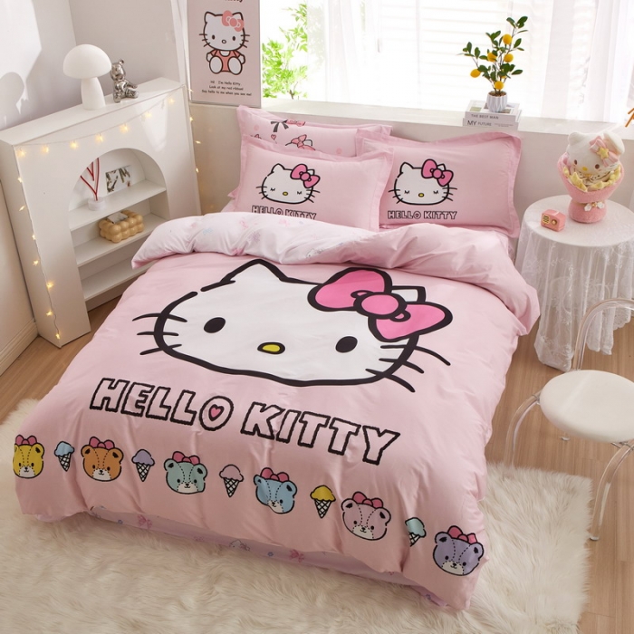 91家纺网 家纺一手货源 找家纺 蘭菲家纺 2023新款全棉大版卡通四件套 粉系