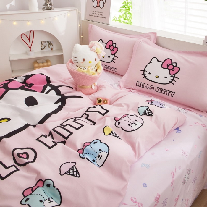 91家纺网 家纺一手货源 找家纺 蘭菲家纺 2023新款全棉大版卡通四件套 粉系