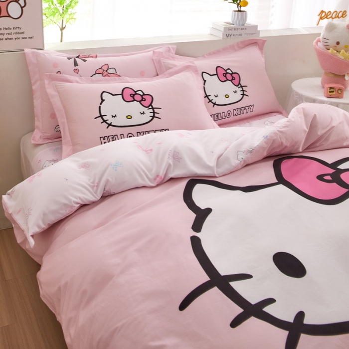 91家纺网 家纺一手货源 找家纺 蘭菲家纺 2023新款全棉大版卡通四件套 粉系