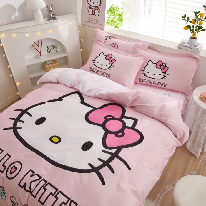 91家纺网 家纺一手货源 找家纺 蘭菲家纺 2023新款全棉大版卡通四件套 粉系