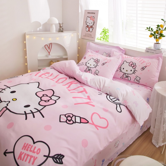 91家纺网 家纺一手货源 找家纺 蘭菲家纺 2023新款全棉大版卡通四件套 甜心kT