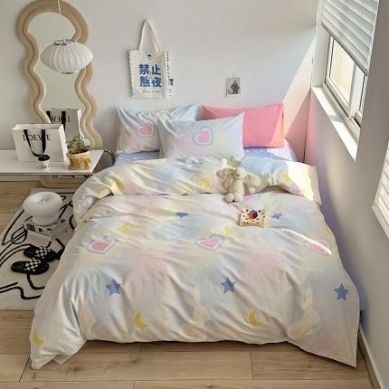 怡家居 2023新款全棉小清新印花四件套 爱心小兔