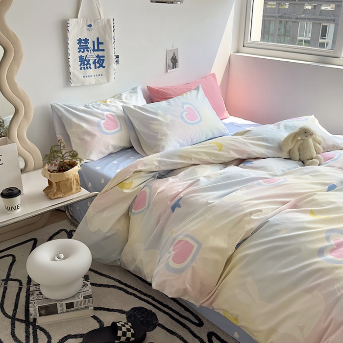 91家纺网 家纺一手货源 找家纺 怡家居 2023新款全棉小清新印花四件套 爱心小兔