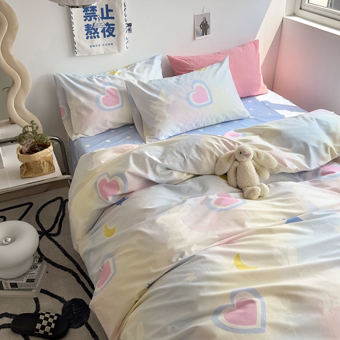91家纺网 家纺一手货源 找家纺 怡家居 2023新款全棉小清新印花四件套 爱心小兔