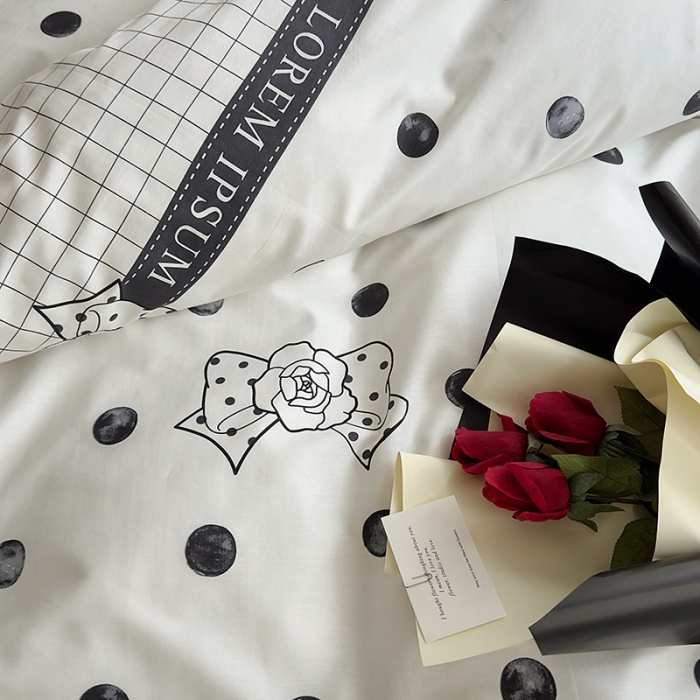 91家纺网 家纺一手货源 找家纺 怡家居 2023新款全棉小清新印花四件套 波点蝴蝶结