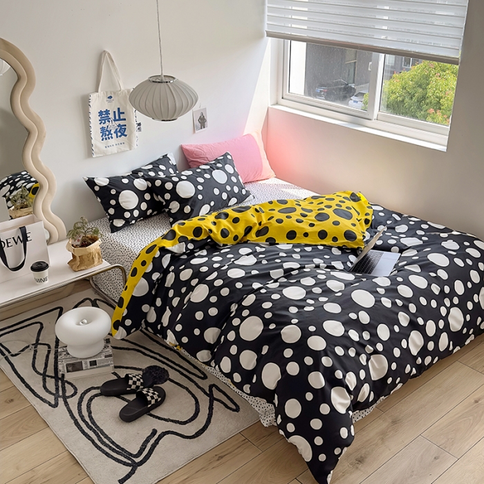 91家纺网 家纺一手货源 找家纺 怡家居 2023新款全棉小清新印花四件套 梦幻-黑