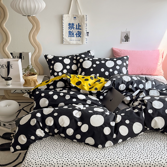 91家纺网 家纺一手货源 找家纺 怡家居 2023新款全棉小清新印花四件套 梦幻-黑