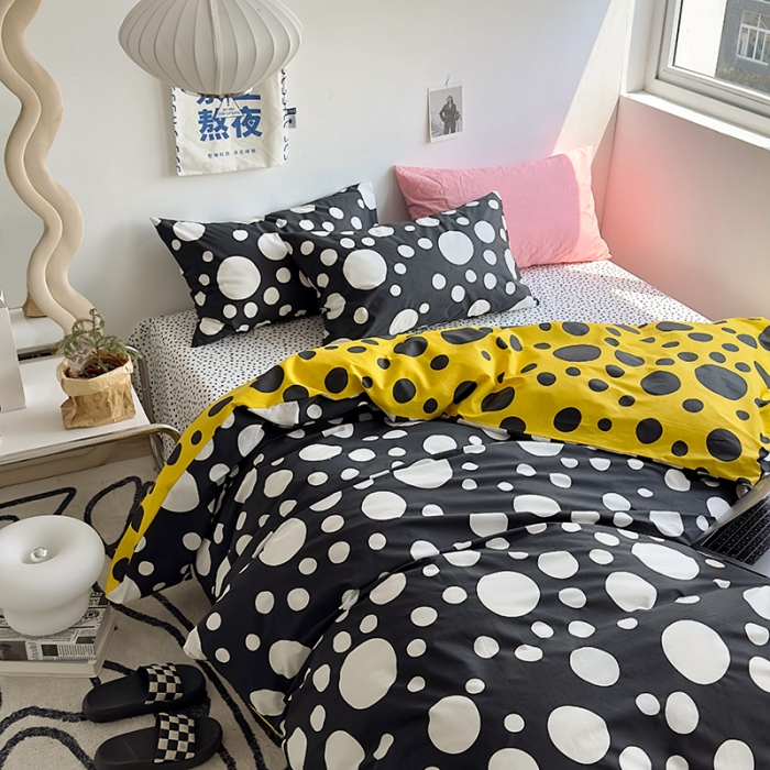 91家纺网 家纺一手货源 找家纺 怡家居 2023新款全棉小清新印花四件套 梦幻-黑