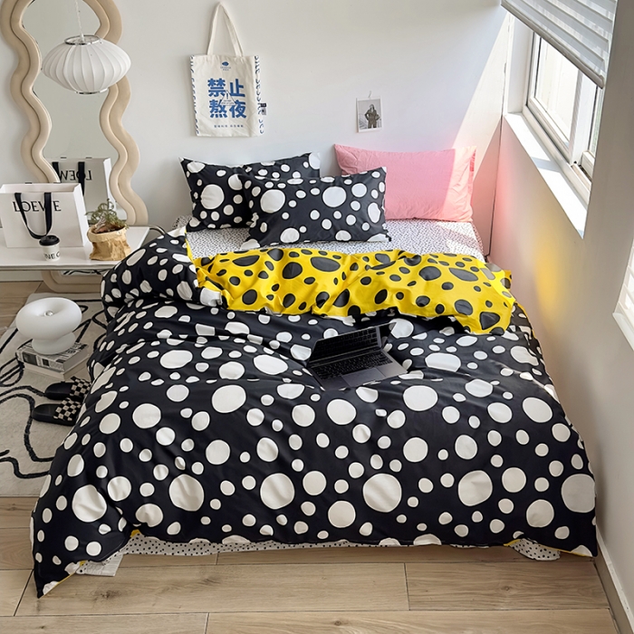 91家纺网 家纺一手货源 找家纺 怡家居 2023新款全棉小清新印花四件套 梦幻-黑