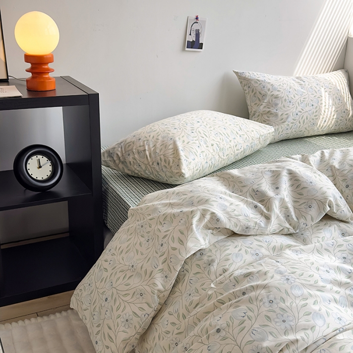 91家纺网 家纺一手货源 找家纺 怡家居 2023新款全棉小清新印花四件套 梦田-绿