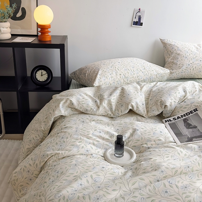 91家纺网 家纺一手货源 找家纺 怡家居 2023新款全棉小清新印花四件套 梦田-绿