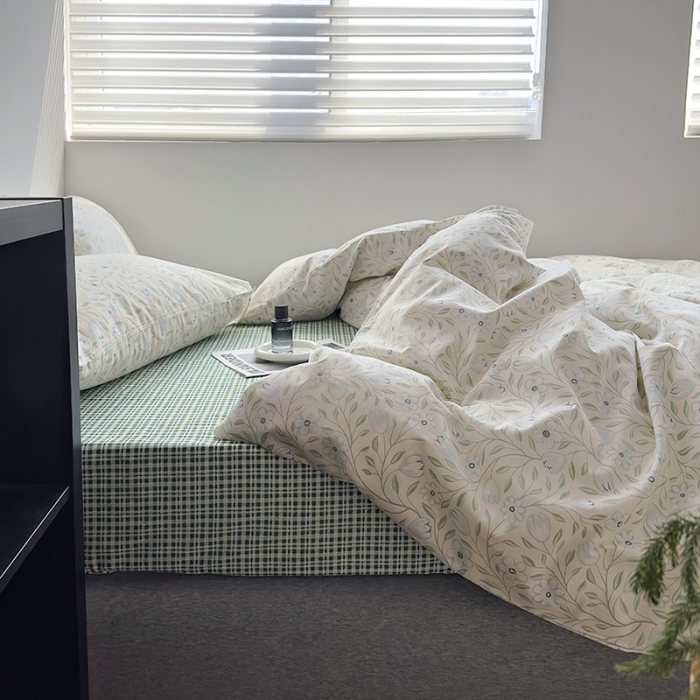 91家纺网 家纺一手货源 找家纺 怡家居 2023新款全棉小清新印花四件套 梦田-绿