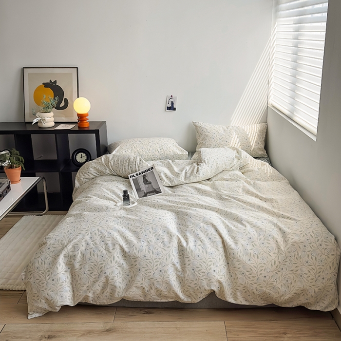 91家纺网 家纺一手货源 找家纺 怡家居 2023新款全棉小清新印花四件套 梦田-绿