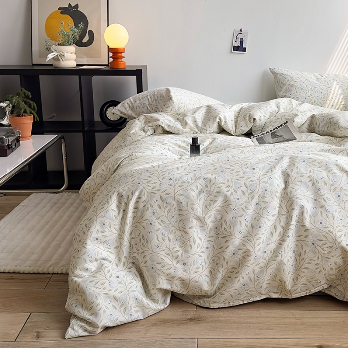 91家纺网 家纺一手货源 找家纺 怡家居 2023新款全棉小清新印花四件套 梦田-绿