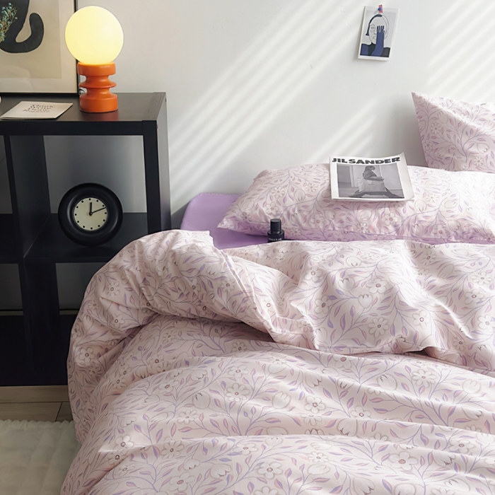 91家纺网 家纺一手货源 找家纺 怡家居 2023新款全棉小清新印花四件套 梦田-紫