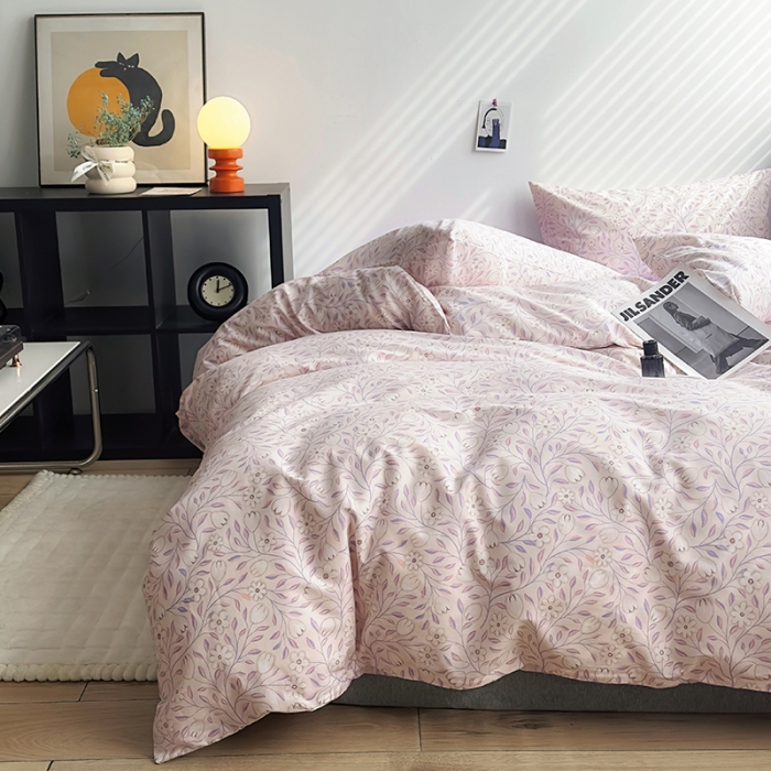 91家纺网 家纺一手货源 找家纺 怡家居 2023新款全棉小清新印花四件套 梦田-紫