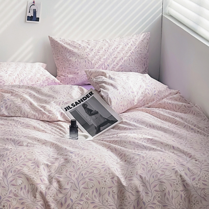 91家纺网 家纺一手货源 找家纺 怡家居 2023新款全棉小清新印花四件套 梦田-紫