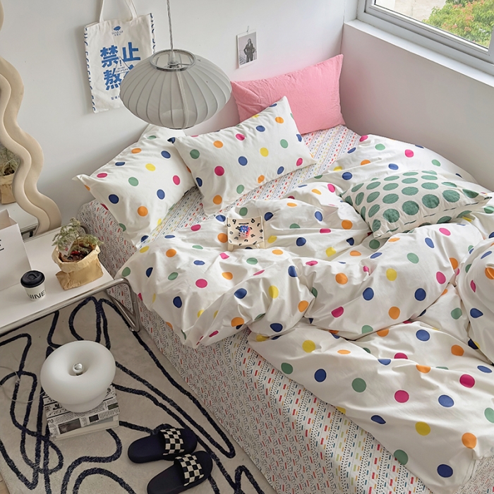 91家纺网 家纺一手货源 找家纺 怡家居 2023新款全棉小清新印花四件套 你好色彩