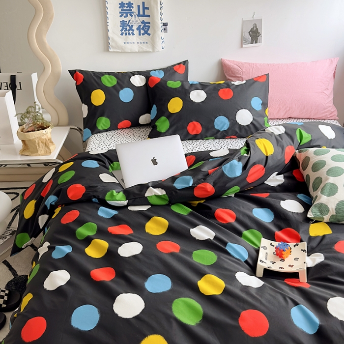 91家纺网 家纺一手货源 找家纺 怡家居 2023新款全棉小清新印花四件套 七彩波点