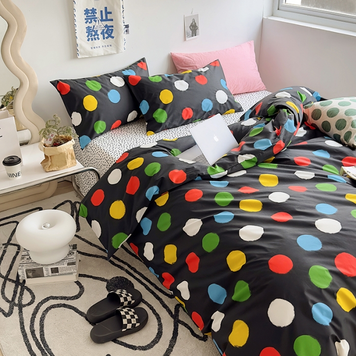 91家纺网 家纺一手货源 找家纺 怡家居 2023新款全棉小清新印花四件套 七彩波点