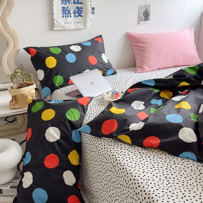 91家纺网 家纺一手货源 找家纺 怡家居 2023新款全棉小清新印花四件套 七彩波点