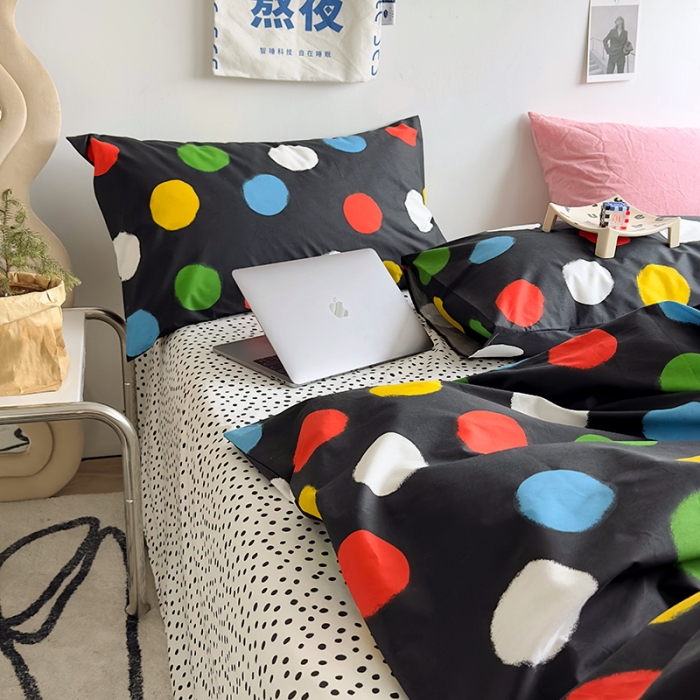 91家纺网 家纺一手货源 找家纺 怡家居 2023新款全棉小清新印花四件套 七彩波点