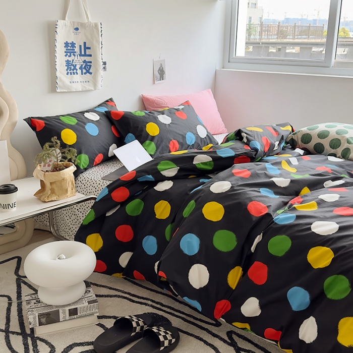 91家纺网 家纺一手货源 找家纺 怡家居 2023新款全棉小清新印花四件套 七彩波点