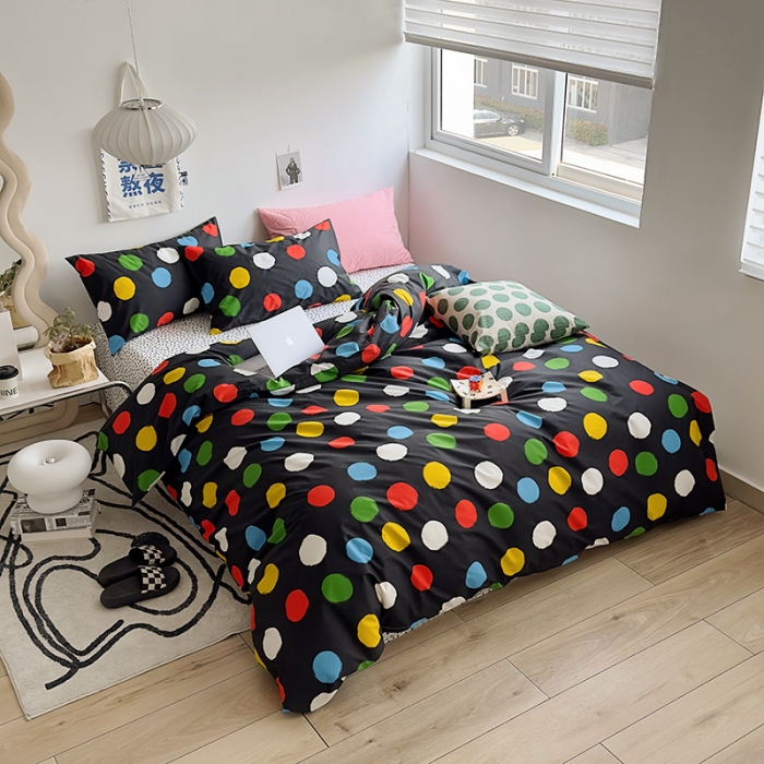 91家纺网 家纺一手货源 找家纺 怡家居 2023新款全棉小清新印花四件套 七彩波点