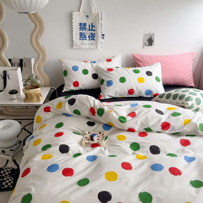 91家纺网 家纺一手货源 找家纺 怡家居 2023新款全棉小清新印花四件套 七彩球