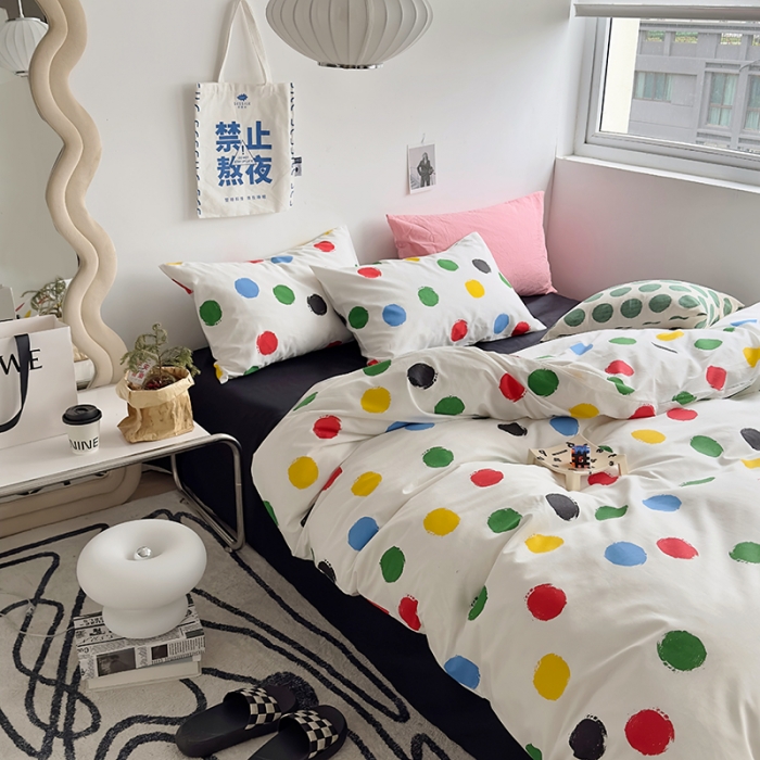 91家纺网 家纺一手货源 找家纺 怡家居 2023新款全棉小清新印花四件套 七彩球