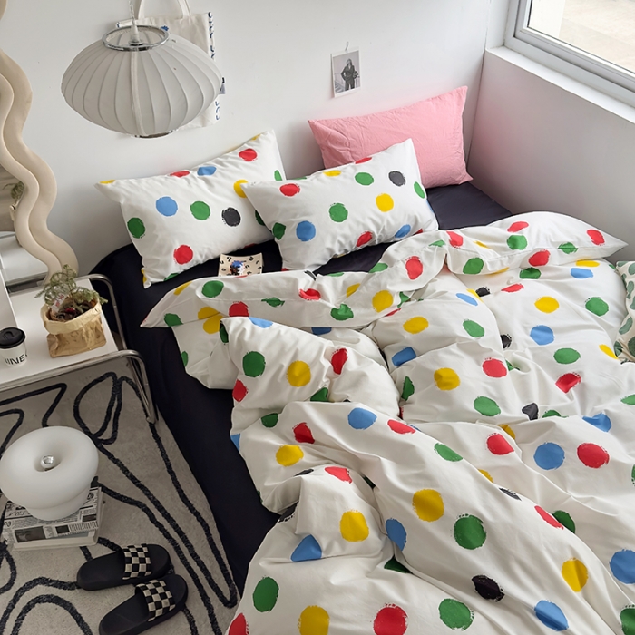 91家纺网 家纺一手货源 找家纺 怡家居 2023新款全棉小清新印花四件套 七彩球