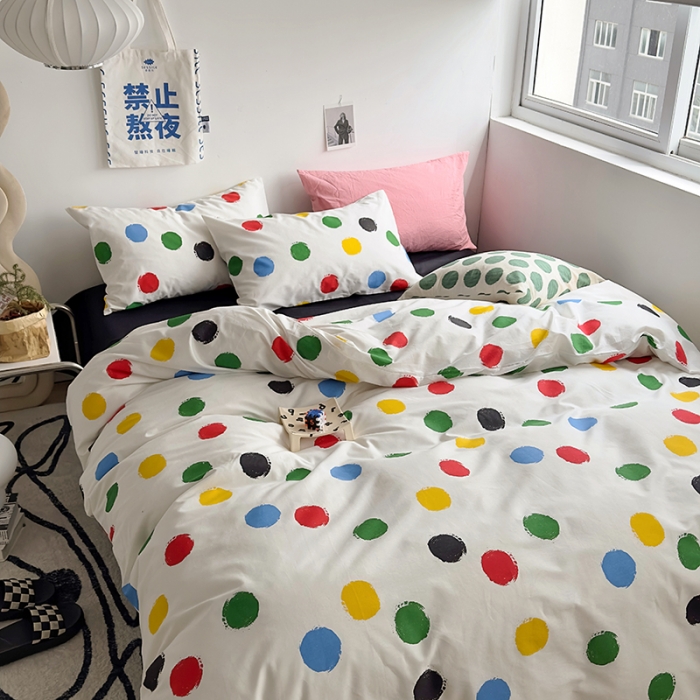 91家纺网 家纺一手货源 找家纺 怡家居 2023新款全棉小清新印花四件套 七彩球
