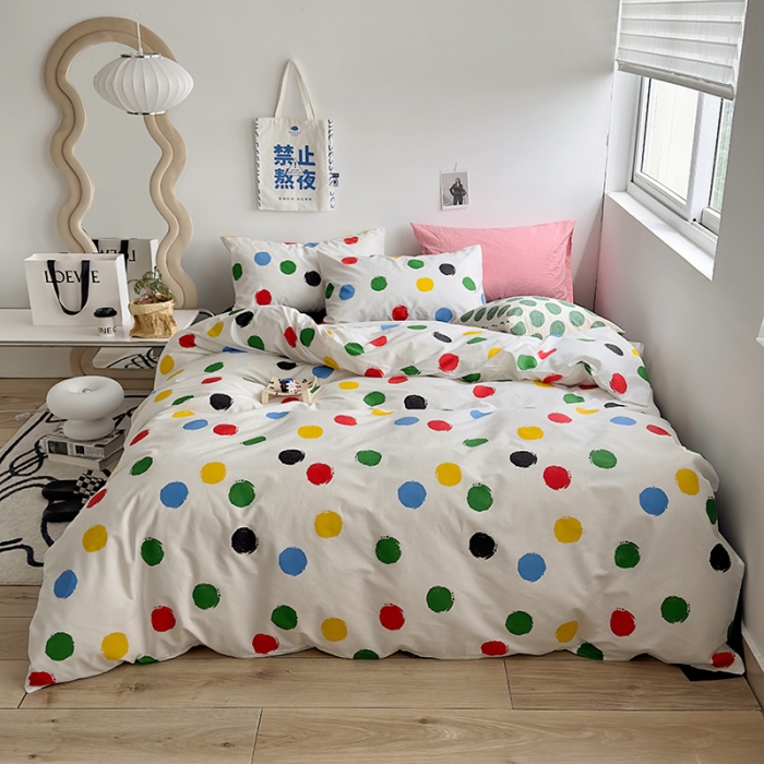 91家纺网 家纺一手货源 找家纺 怡家居 2023新款全棉小清新印花四件套 七彩球