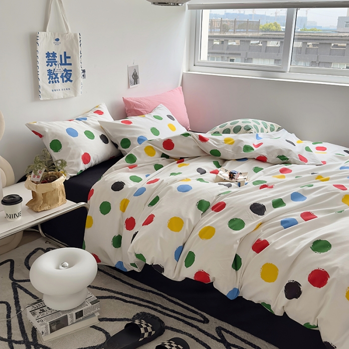 91家纺网 家纺一手货源 找家纺 怡家居 2023新款全棉小清新印花四件套 七彩球