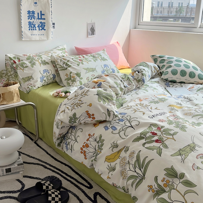 91家纺网 家纺一手货源 找家纺 怡家居 2023新款全棉小清新印花四件套 云杉
