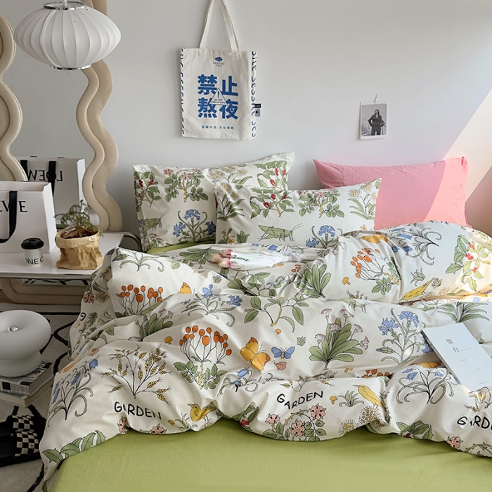 91家纺网 家纺一手货源 找家纺 怡家居 2023新款全棉小清新印花四件套 云杉