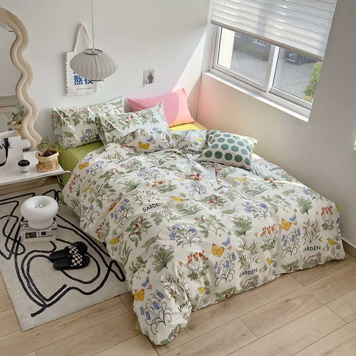 91家纺网 家纺一手货源 找家纺 怡家居 2023新款全棉小清新印花四件套 云杉