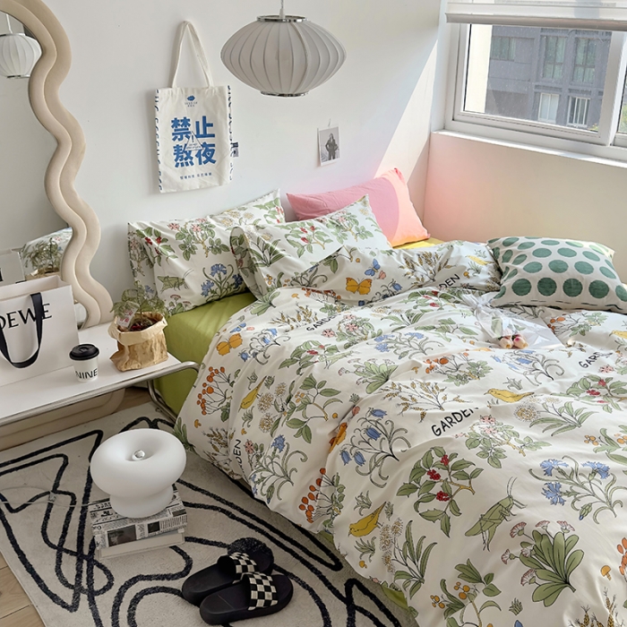 91家纺网 家纺一手货源 找家纺 怡家居 2023新款全棉小清新印花四件套 云杉